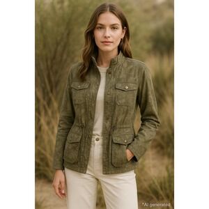 L.L. Bean Womens‎ Jacket S Green Botanical Utility Field Safari Outdoor Gorpcore